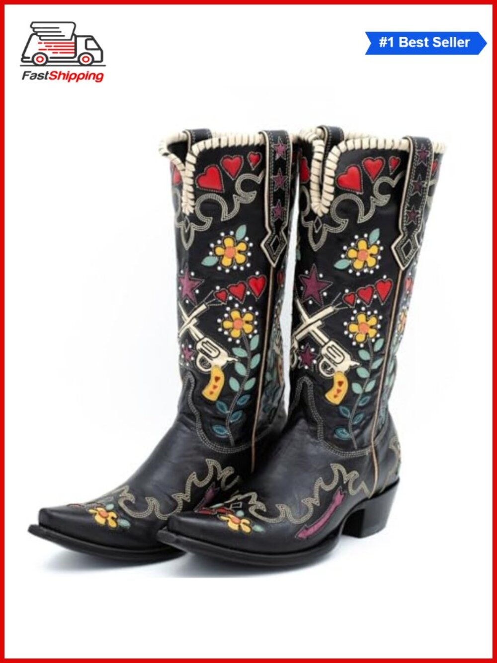 ✨ Women's Floral Embroidered Cowgirl Knee High Boots Chunky Low Heel Western